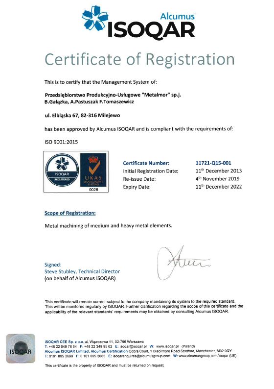 Certyfikat ISOQAR